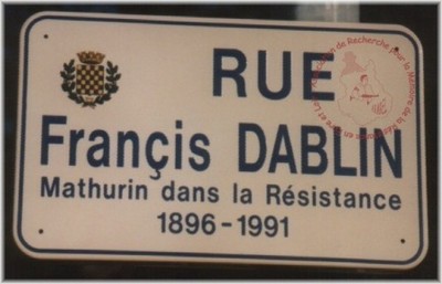 Plaque de rue Francis DABLIN