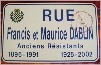 Plaque de rue Francis et Maurice DABLIN